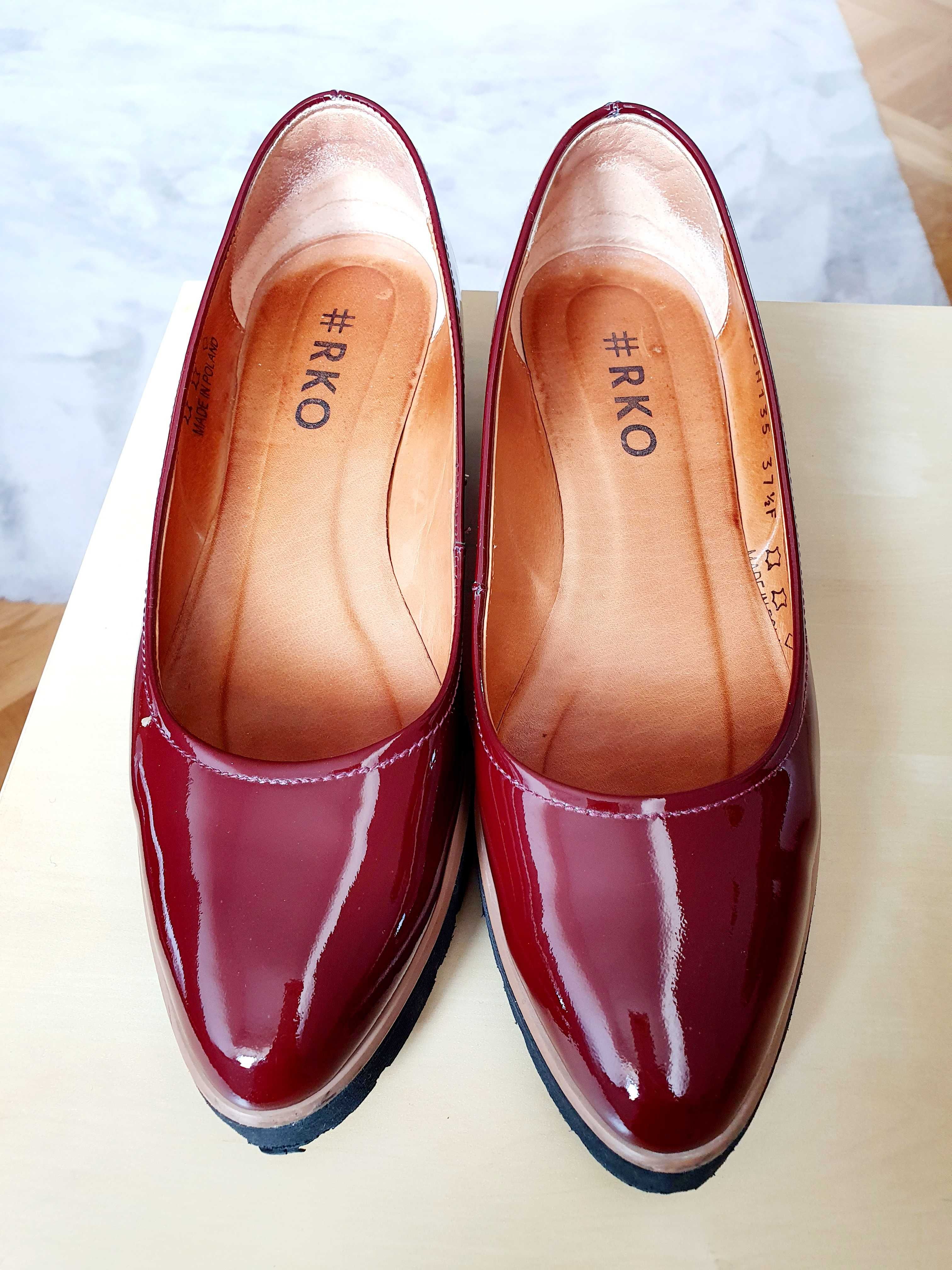 Buty czółenka lakierki RYŁKO kolor bordowy/czerwony rozmiar 37,5