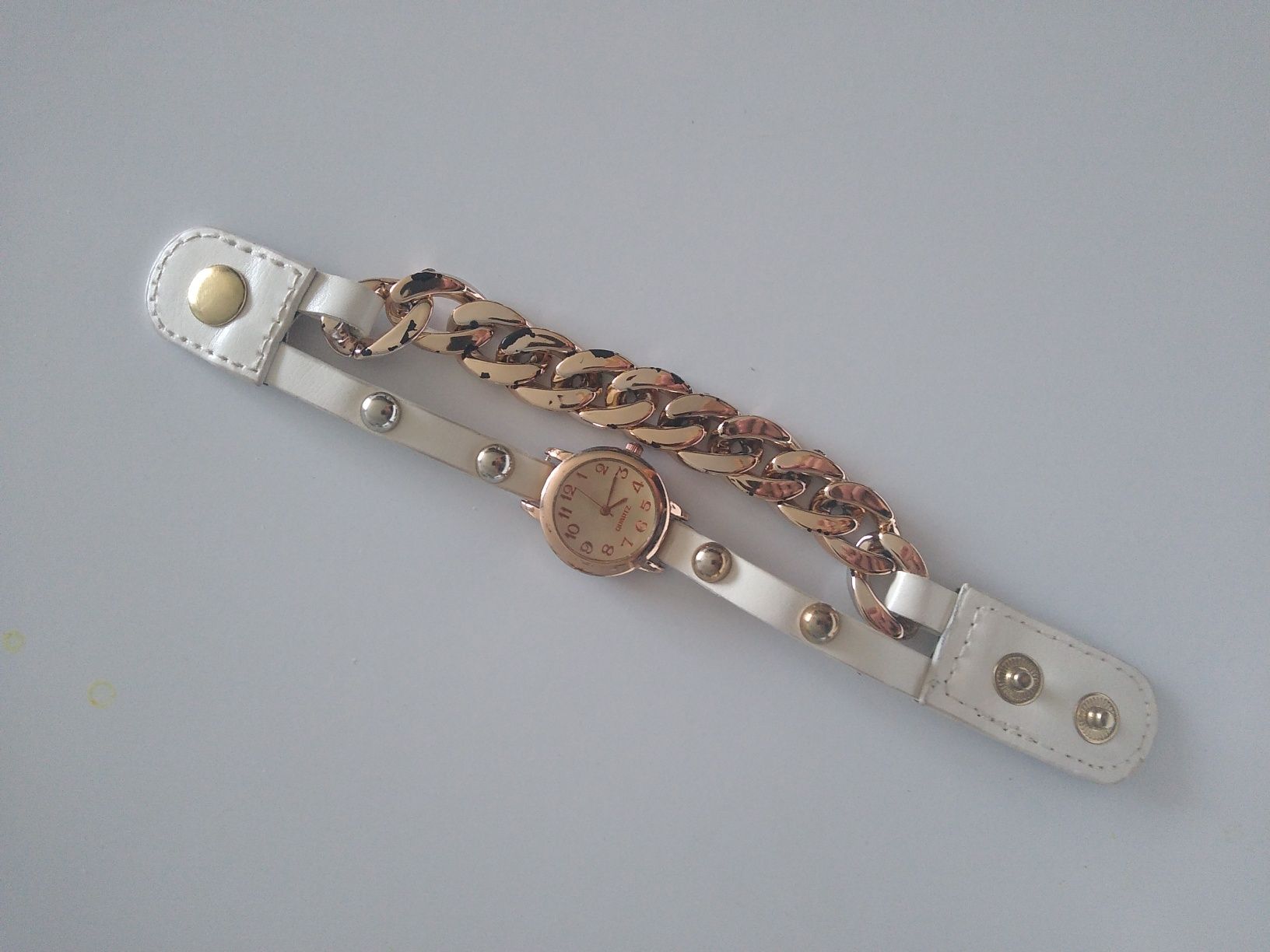 Zegarek biały damski bransoleta łańcuszek