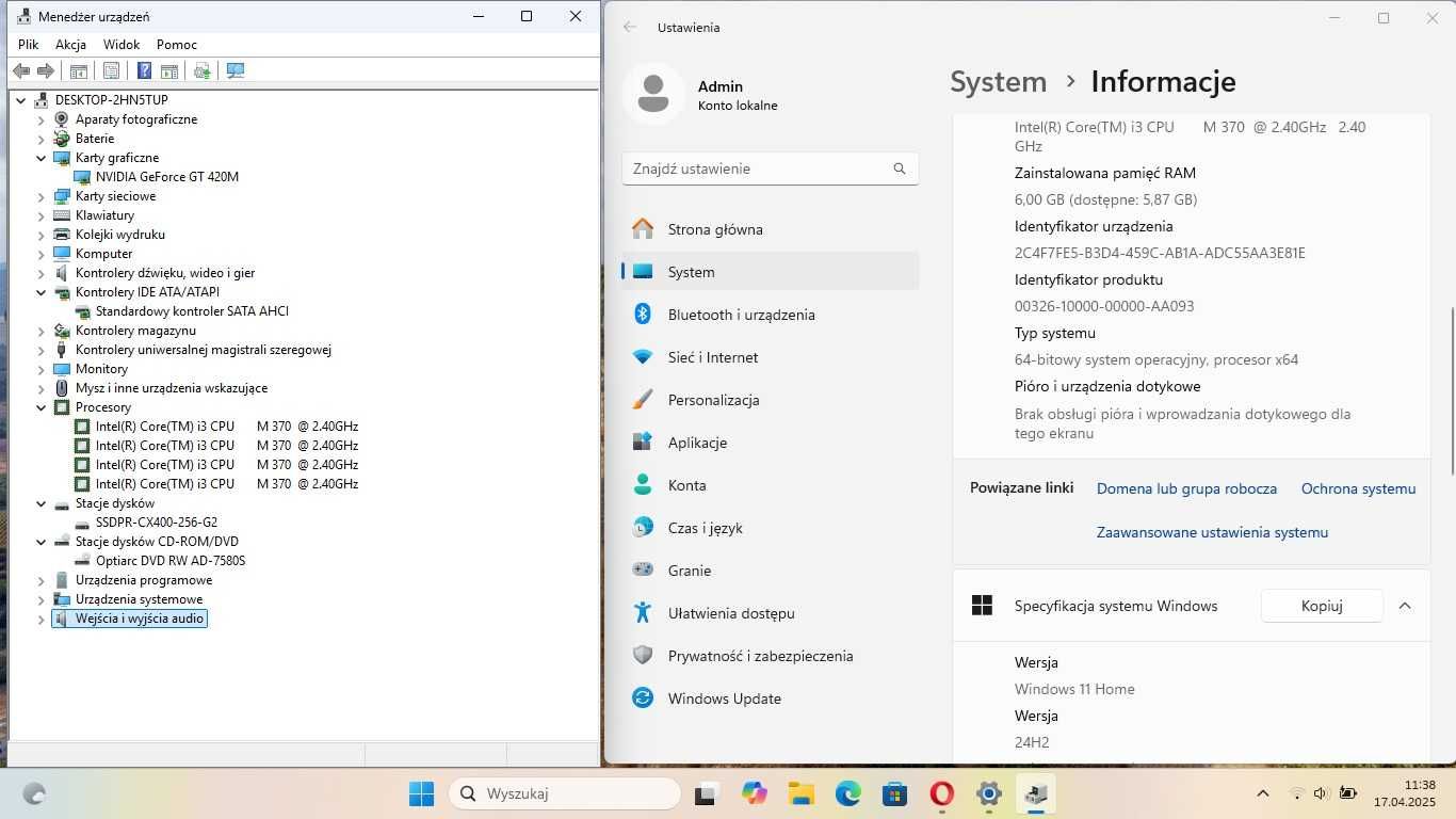 Acer aspire 5742 15,6 cala intel i3 dysk ssd grafika GeForce