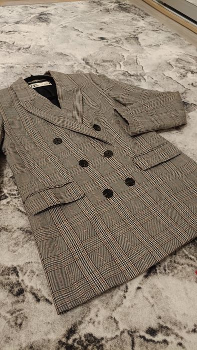 Двобортний жакет клітинка/картатий, піджак гусяча лапка Zara S 26