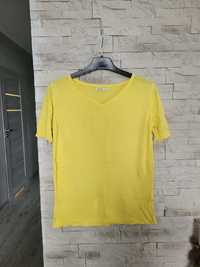 Żółta gładka sweterkowa bluzka t-shirt dekolt V Medicine M bawełna