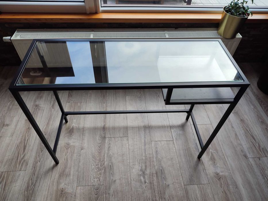 Stolik na laptop IKEA VITTSJÖ – czarnobrąz / szkło, 100x36 cm NOWY
