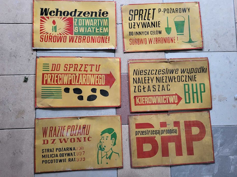 Tablice informacyjne, ostrzegawcze bhp, PRL