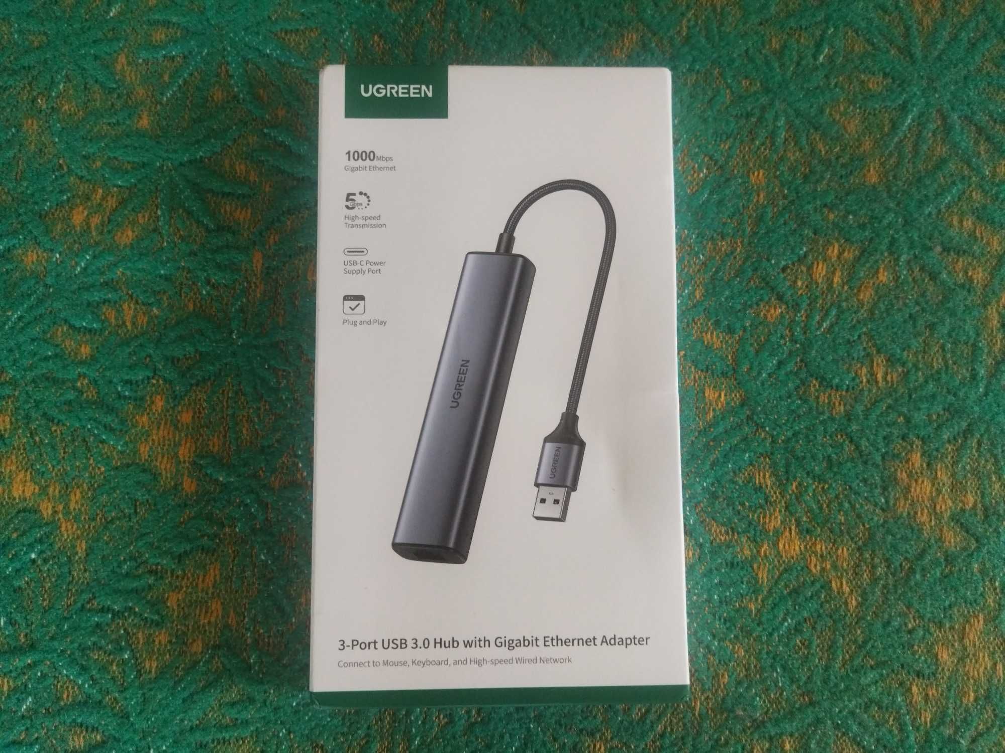 USB-хаб Ugreen CM475 Ethernet 5 in 1 , USB 3.0-3x, Type-C + RJ45(1GB)