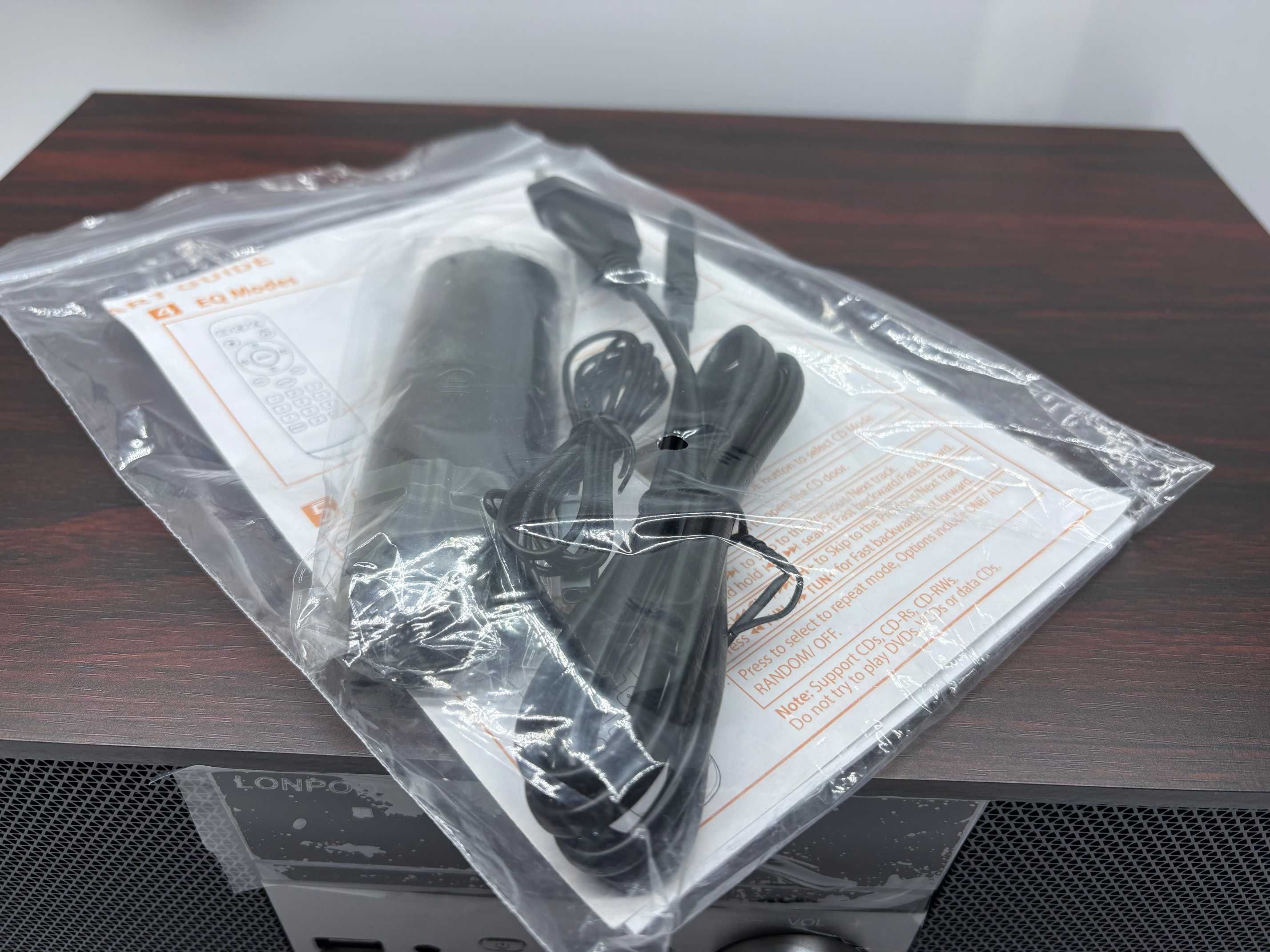 LONPOO Radio Wieża stereo Drewno HiFi CD Bluetooth FM USB AUX