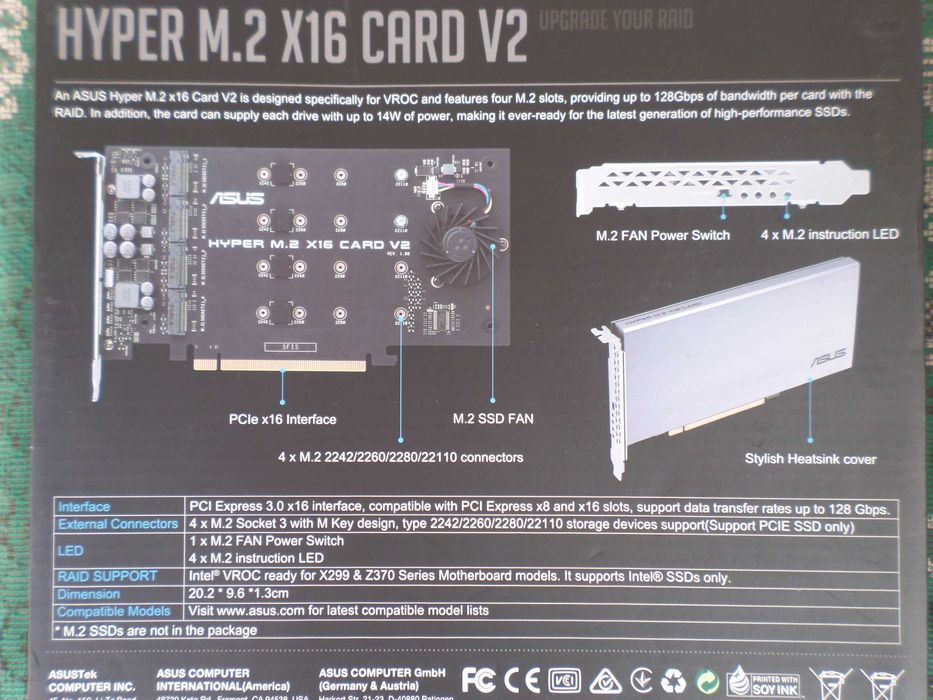Asus HYPER M.2 X16 CARD V2 4x M.2 NVMe to PCIe Adapter Raid