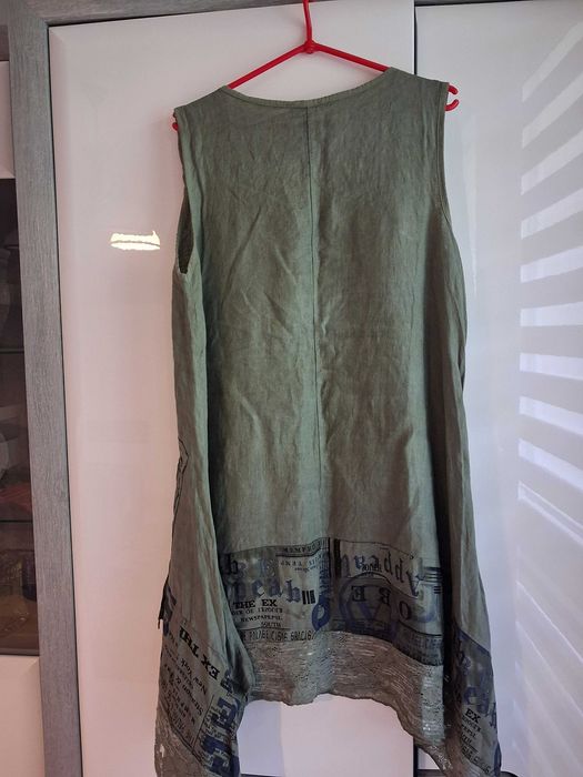Włoska sukienka, dłuższa tunika, lniana, r. XXL/XL.
