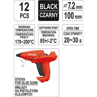Klej Termotopliwy 7,2X100Mm 12Szt Czarny Yato