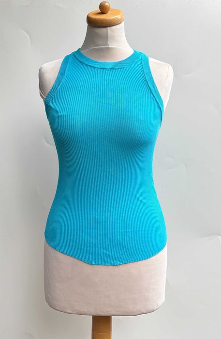 Bluzka Top Niebieska Zara S 36 Prążkowany Prążki