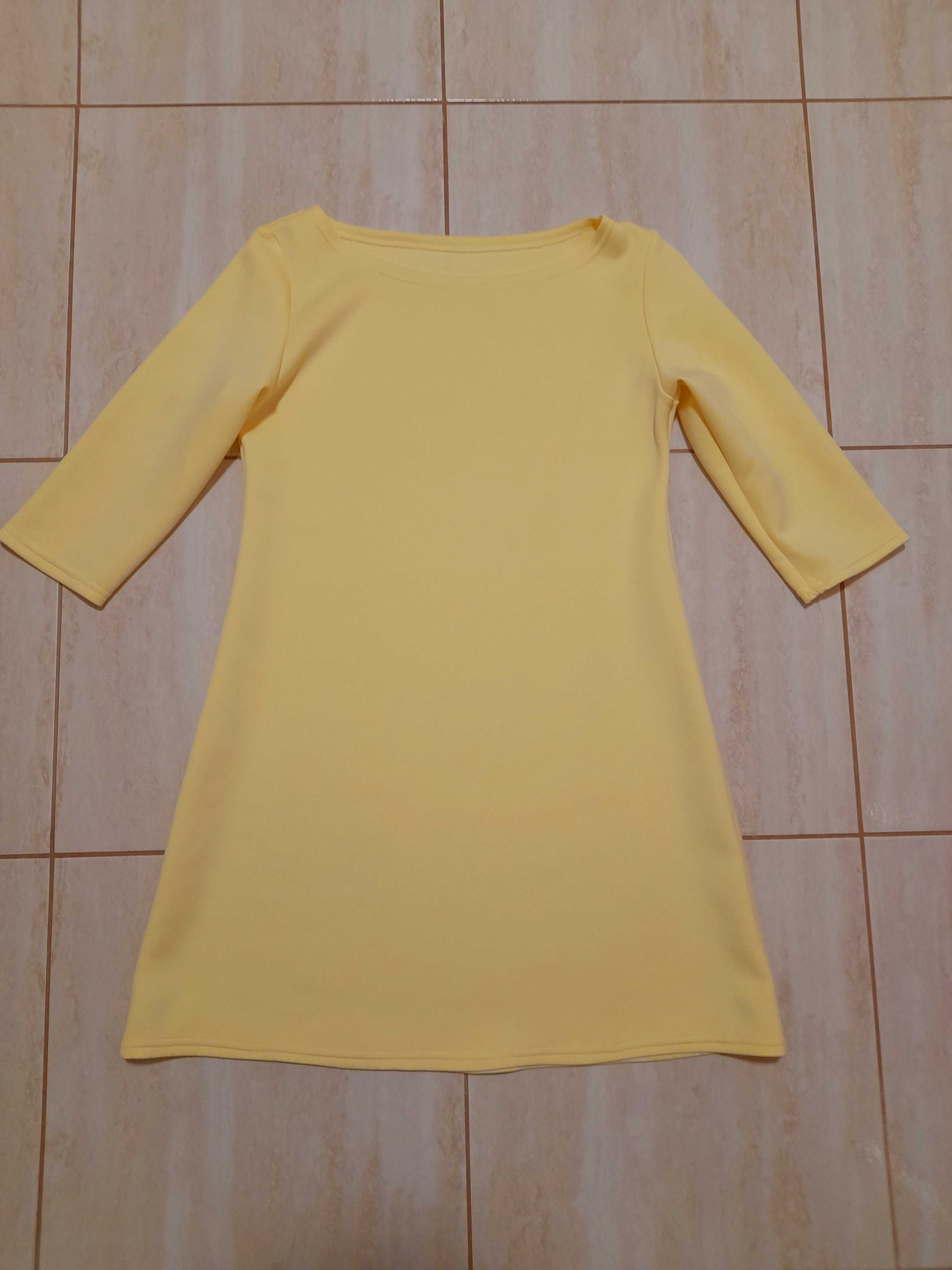 Żółta klasyczna prosta sukienka w literę A, xs, s