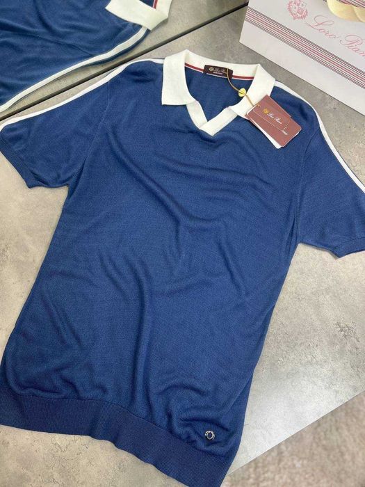 Мужская синяя футболка Loro Piana поло с вышивкой Лоро Пиана f696