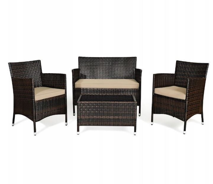 4 częsciowy zestaw mebli ogrodowych rattanowych