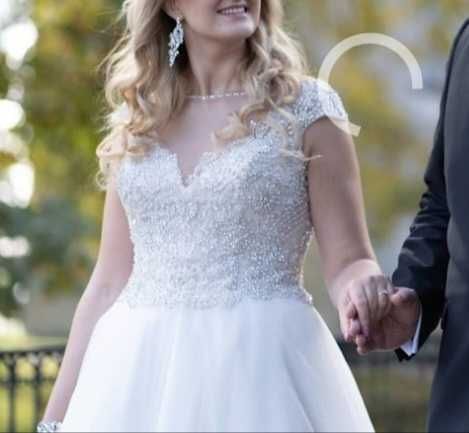 Ronald Joyce NOOR! Królewska śmietankowa Suknia Ślubna Svarovsky roz40