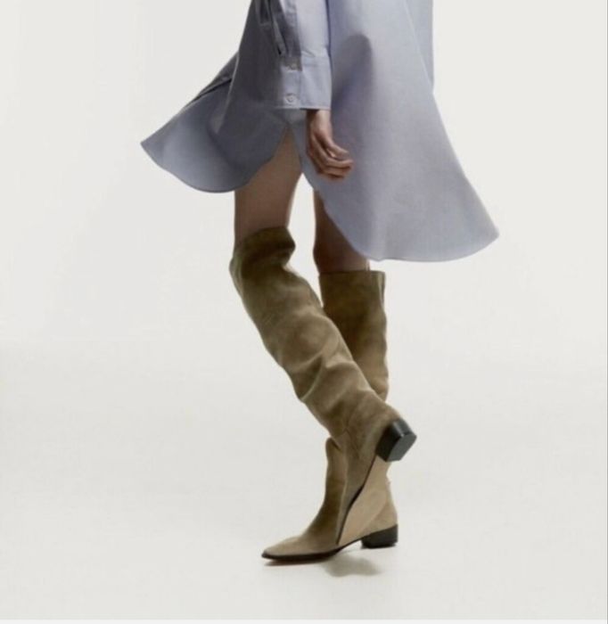 Сапоги Zara бежевые замшевые