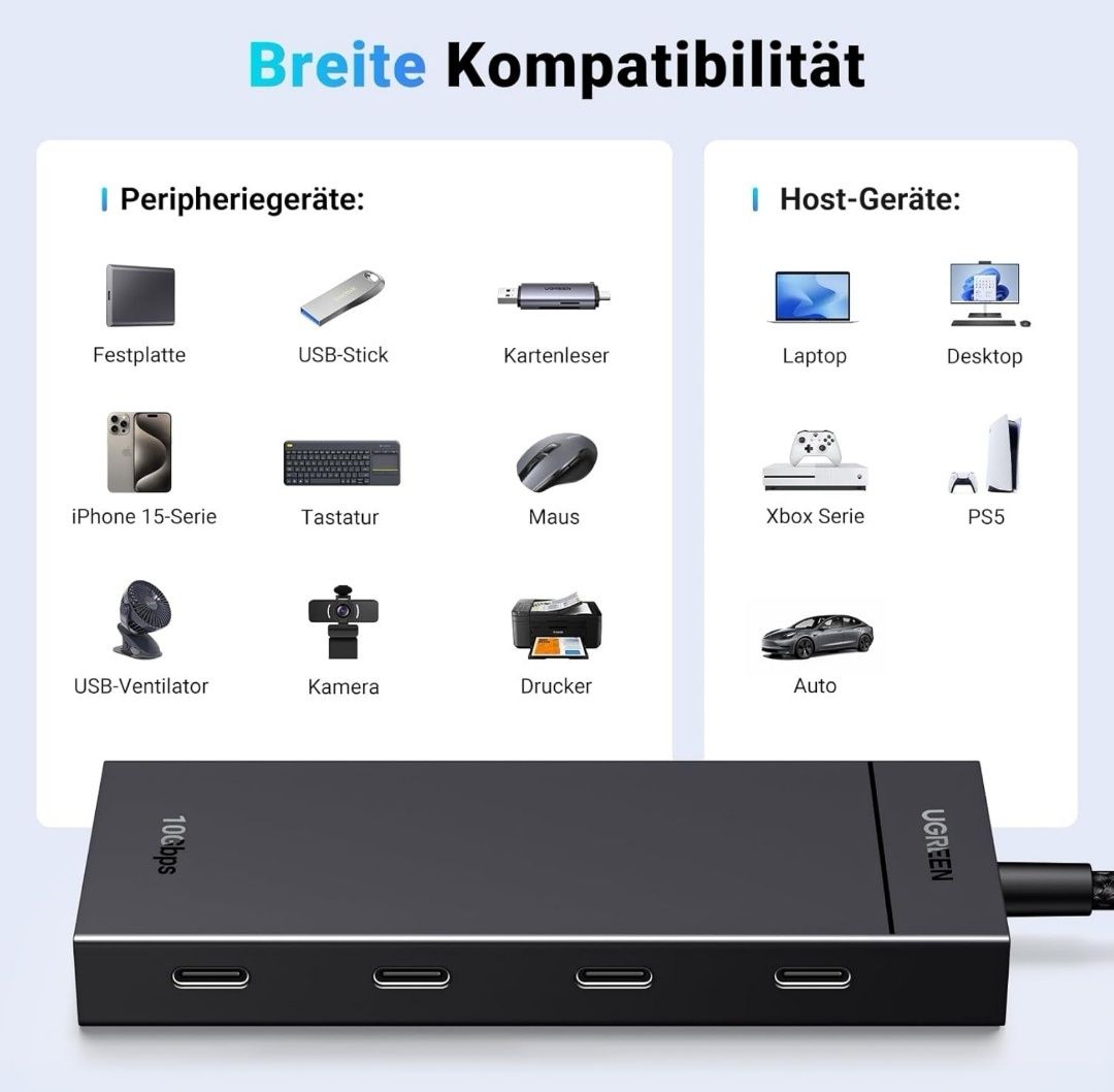 HUB USB-C 10GB/s z 4 portami USB C 3.2 Rozdzielacz USB-C Multiport UGR