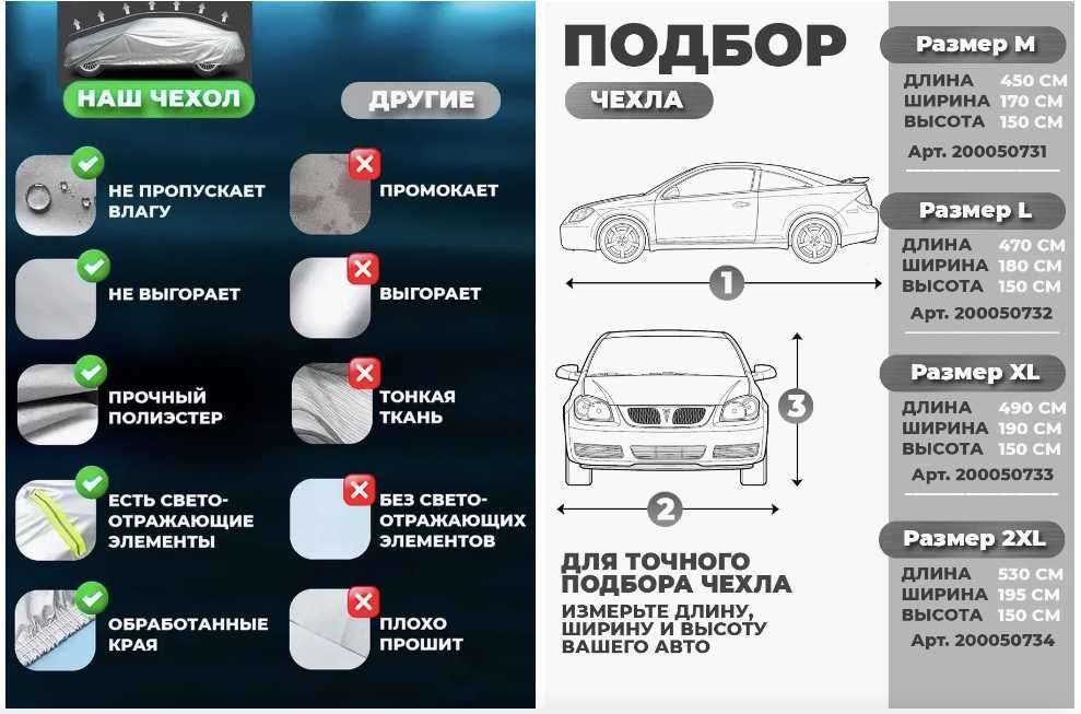 Защитный авточехол, тент для машины ВСЕ РАЗМЕРЫ