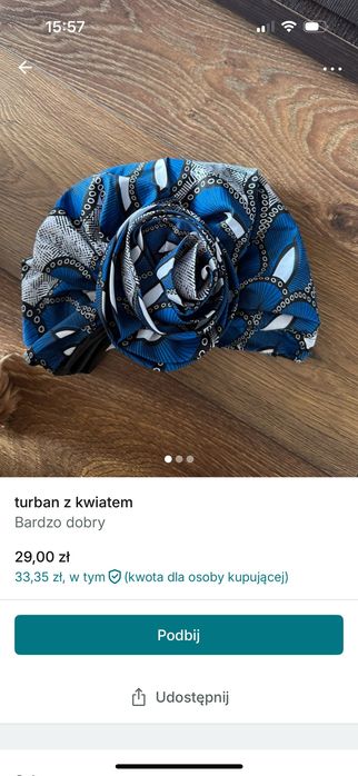 turban z kwiatem na plaże na codzień  satyna