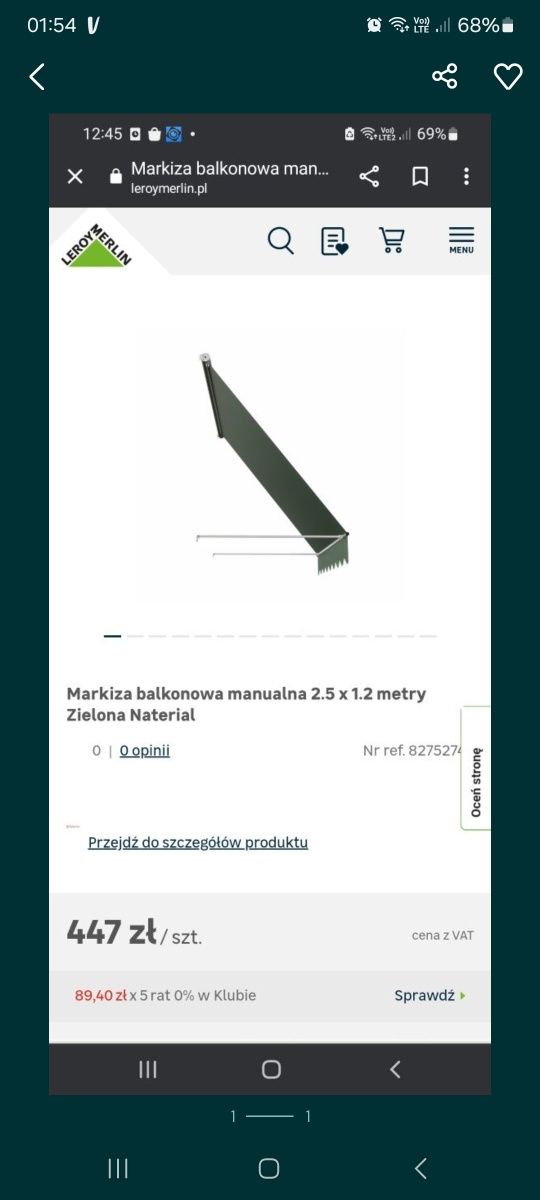 Markiza balkonowa 2,5 × 1,2