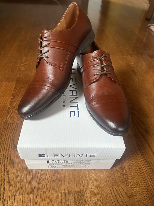 Eleganckie brązowe buty, pólbuty, skóra naturalna R. 40