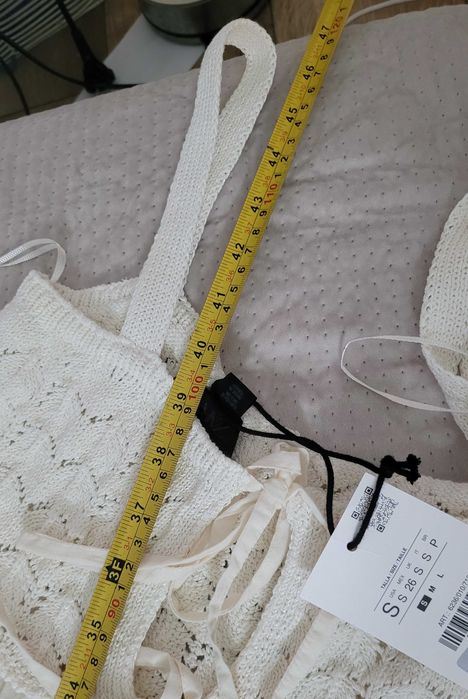 Długa kremowa sukienka bawełna Zara hafty szydełkowana S 36 nowa