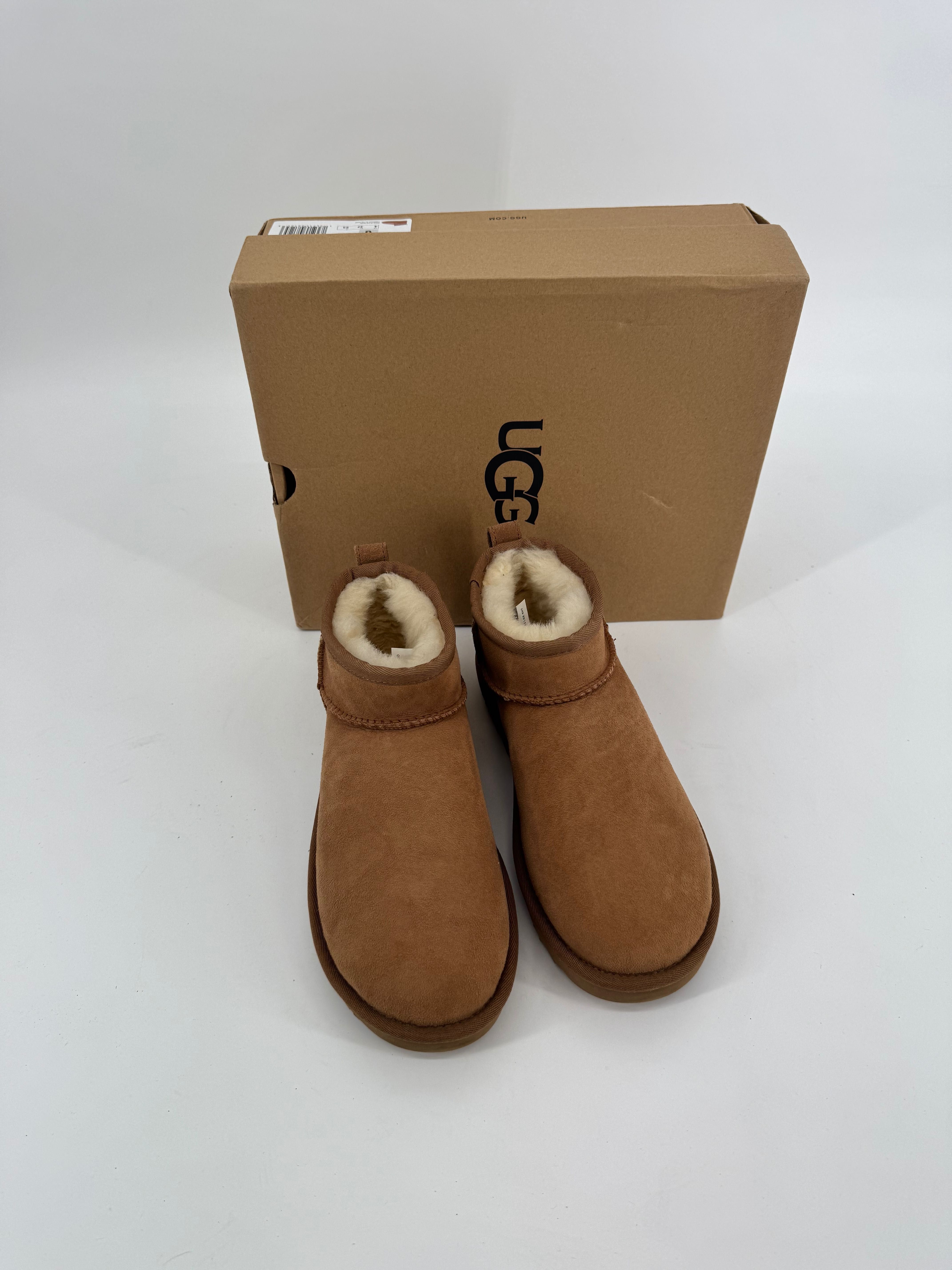 UGG W classic ultra mini kozaki botki brązowe skórzane buty na wiosnę