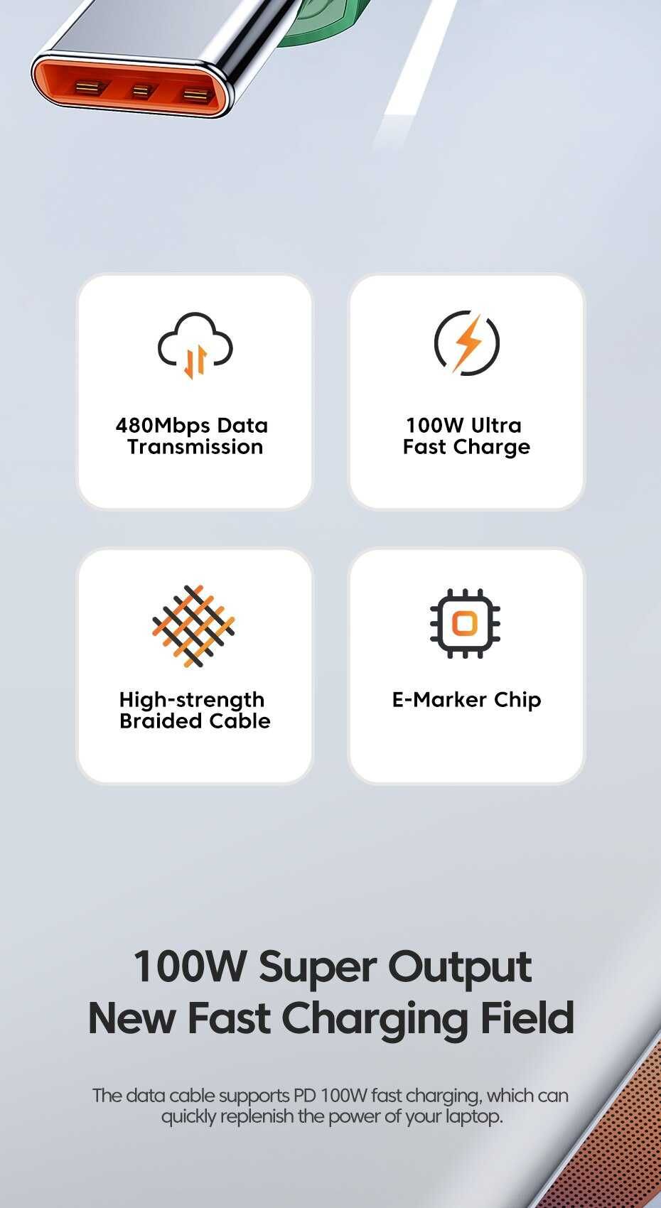 Cabo USB Type-c 100 Watts 2 metros NOVO