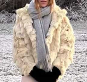 Futro prawdziwe z lisa ecrui Futerko damskie kremowe vintage boho glam