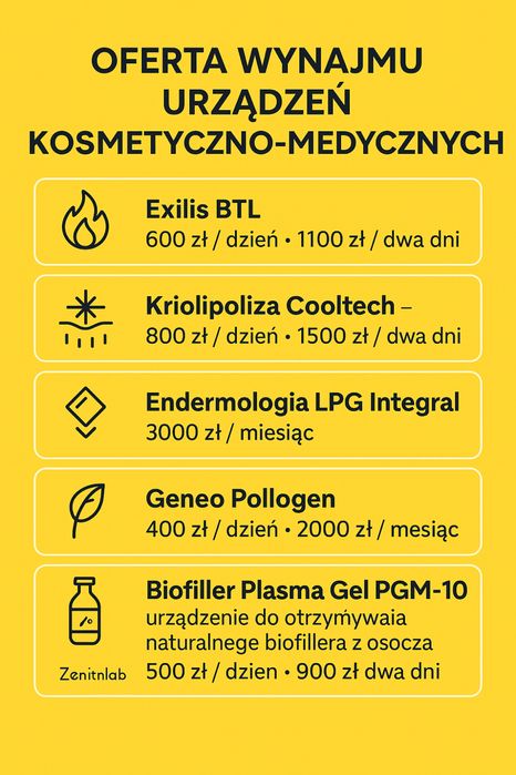 Wynajem , cooltech , rf, endermologia lpg , exilis btl
