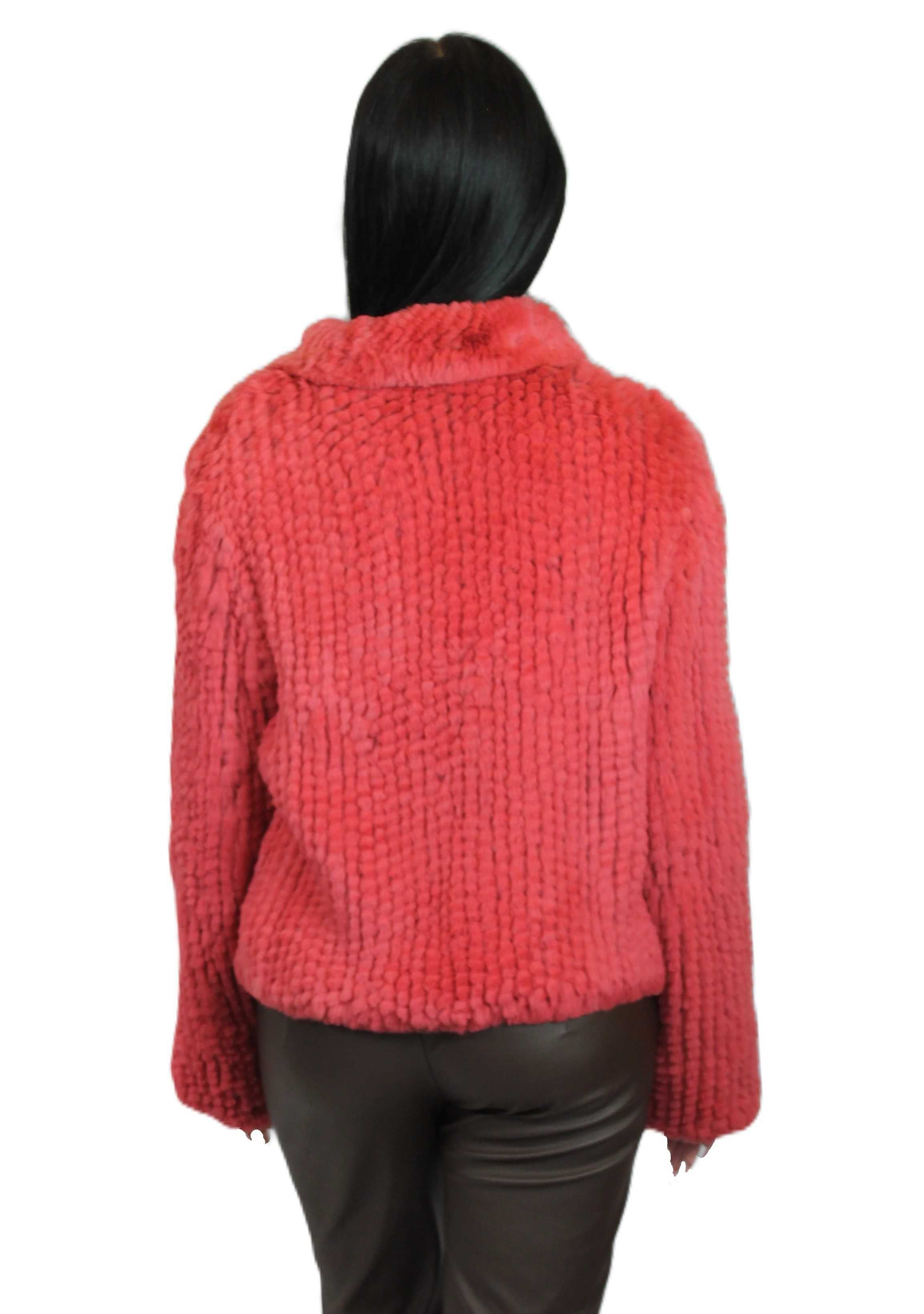 Sweter z naturalnego futra królika Rex – kolor malinowy