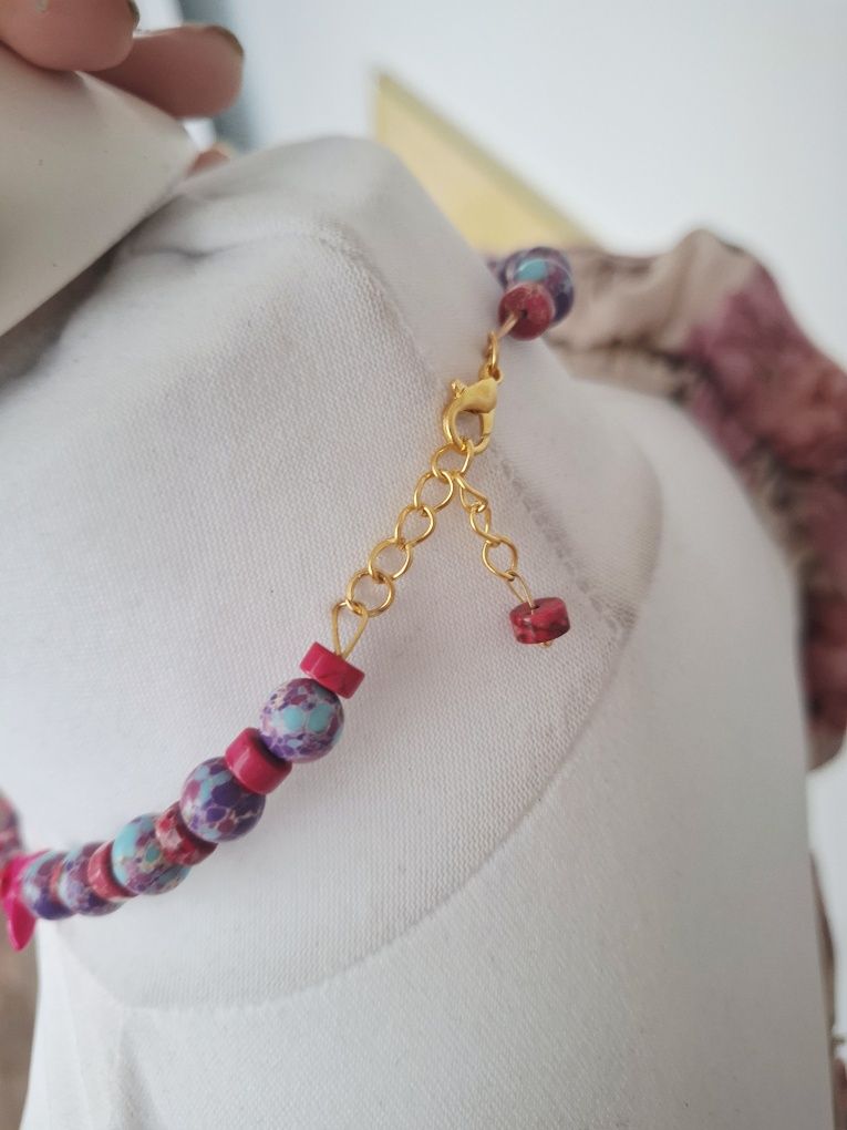 Naszyjnik handmade choker z naturalnych kamieni jaspis cesarski turkus