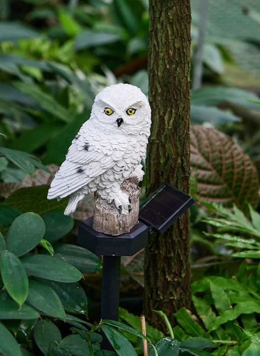 Садовий ліхтар сова на сонячній батареї білий