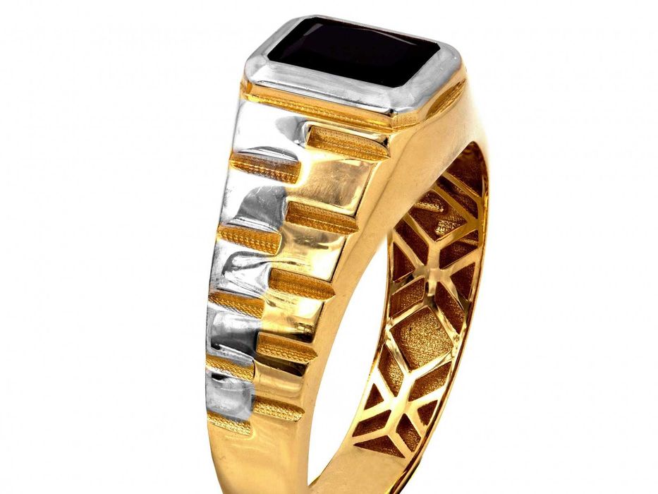 Nowy męski sygnet złoty z prostokątnym onyksem PR 585 R24