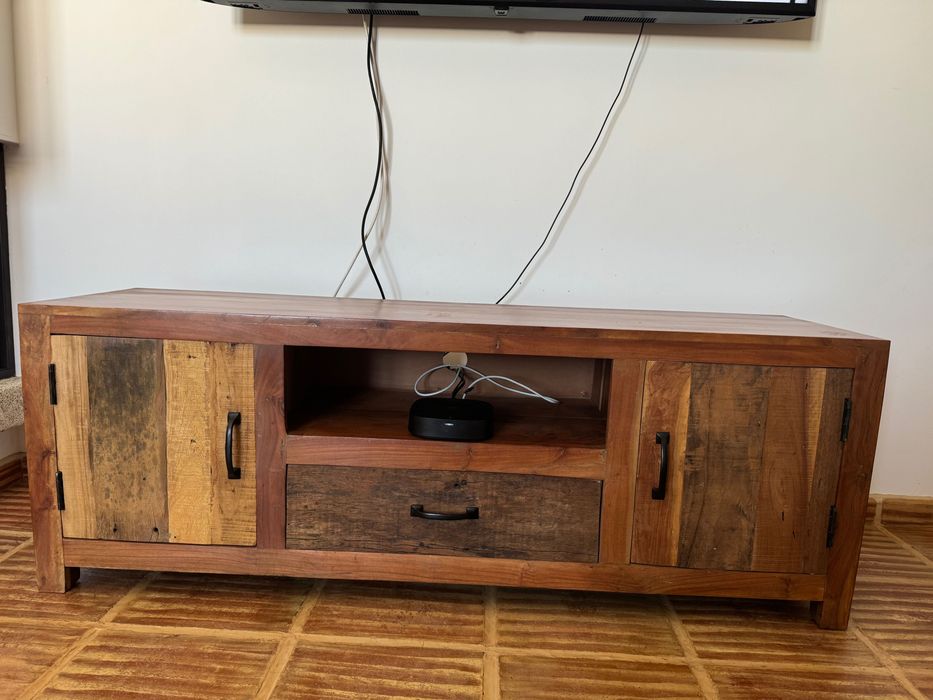 Aparador de TV rústico, madeira, castanho claro, para sala, novo