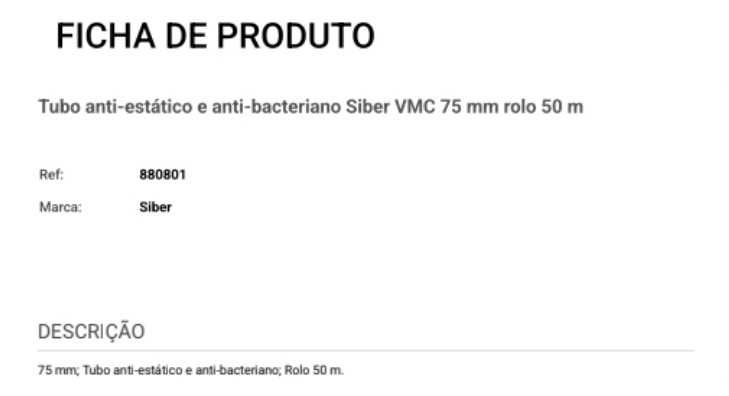 Tubo flexível 75/63 anti‑bacteriano e anti‑estático -
rolo 50 m (VMC)