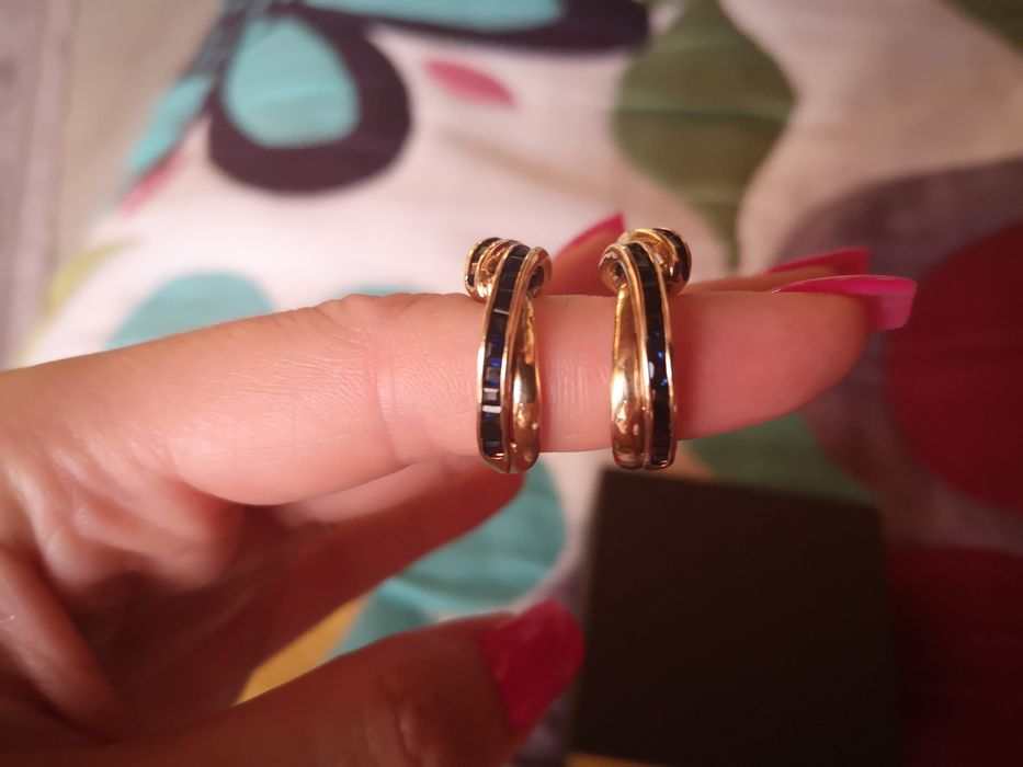 Серёжки-кольца золото ювелирный завод сапфир