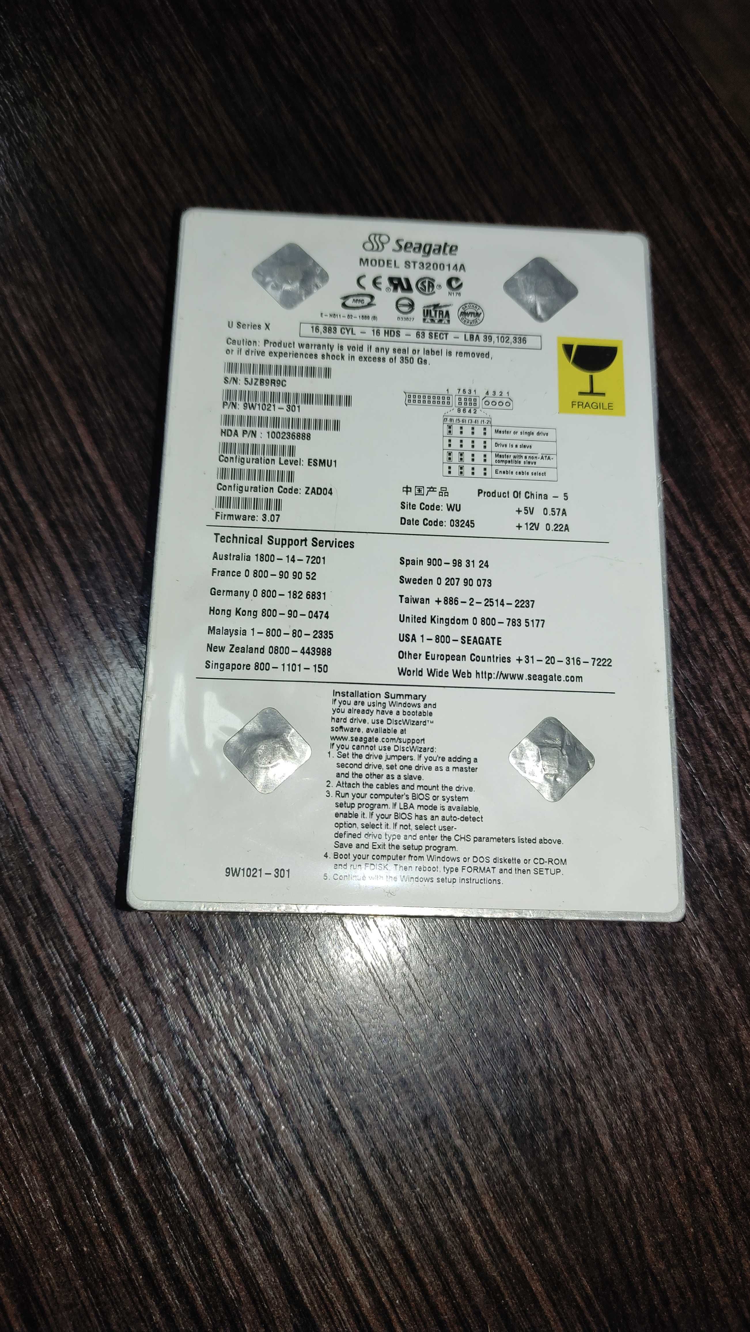 Жёсткий диск HDD IDE Seagate ST320014A 20gb