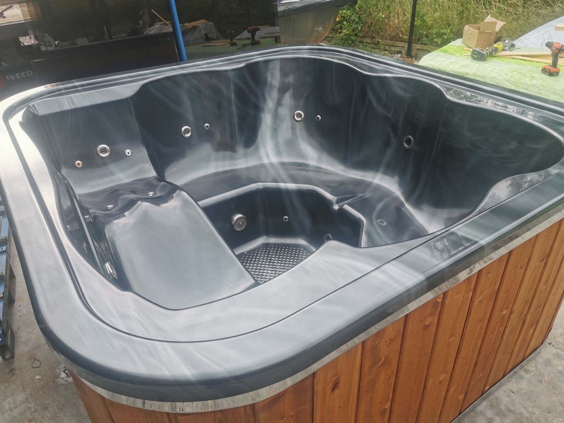 Jacuzzi kwadratowe Akrylowe Hydromasaż Pokrywa Piec  leżanka Marmurek