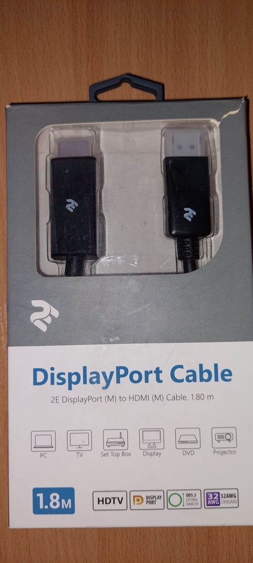 Кабель 2E Displayport - HDMI (AM/AM) 1.8 м Black