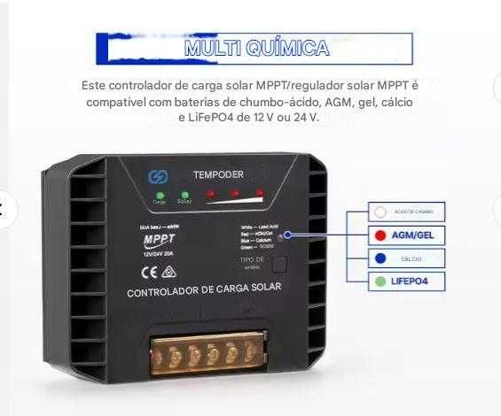 ATEMPOWER Controlador De Carga Solar MPPT  12V-24V, 20A modelo 2024
