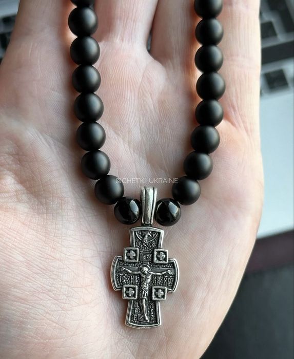 Православні чотки на 30 намистин з хрестом черные четки 8мм с крестом