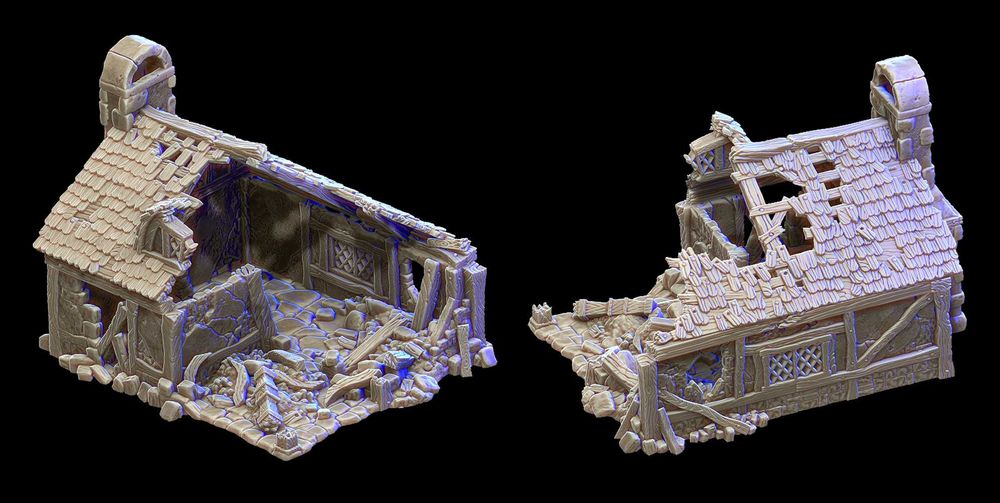 Ruined Cottage - tereny, domki do gier bitewnych druk 3D FDM