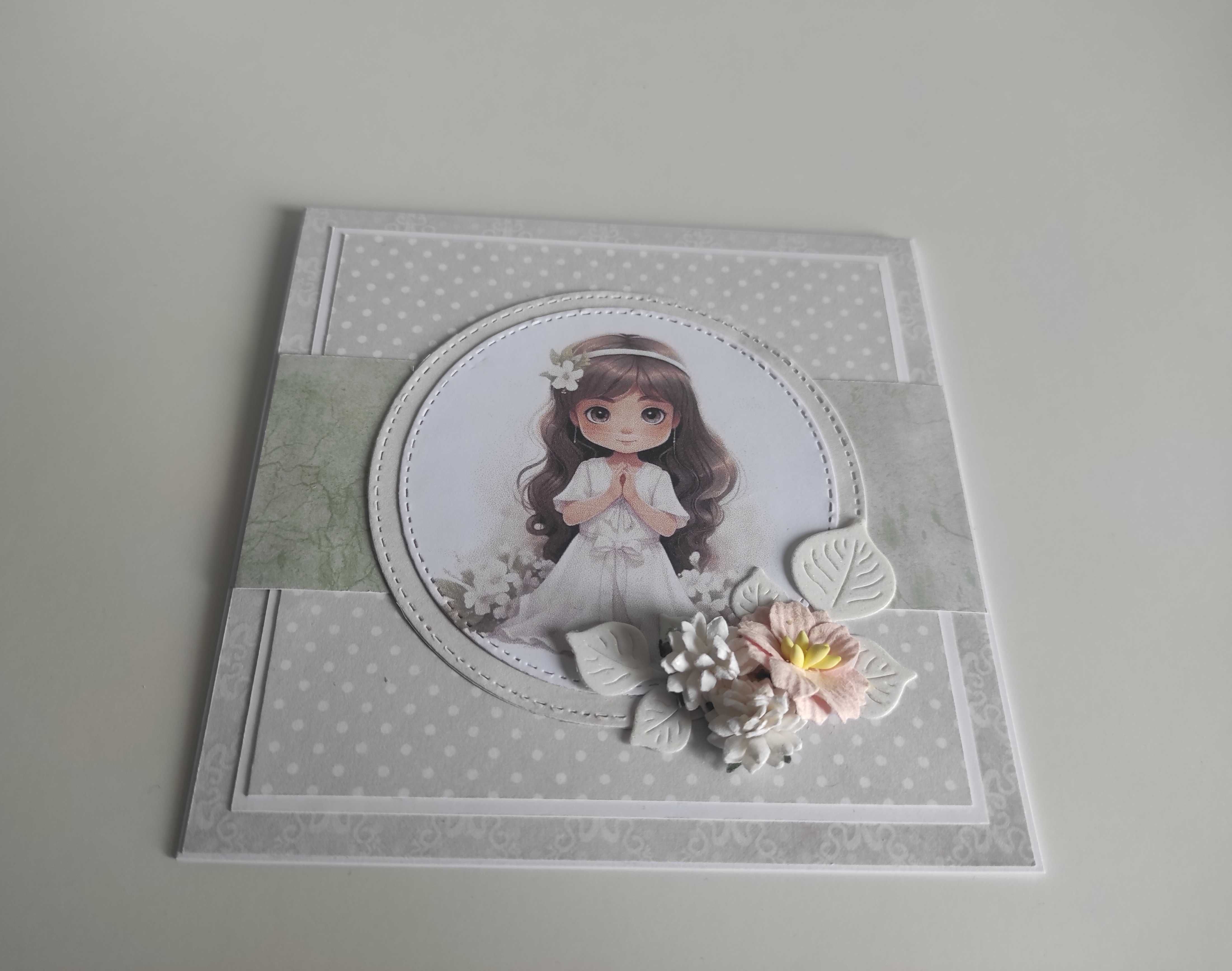Kartka ręcznie robiona Komunia Święta handmade