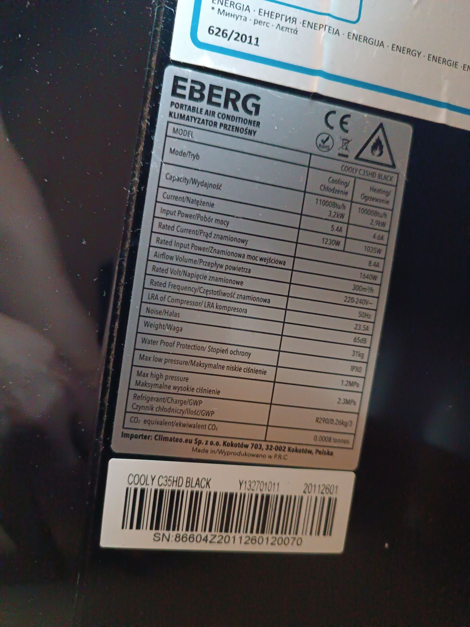 Klimatyzator przenosny Eberg chlodzenie grzanie 4 funkcje Wifi