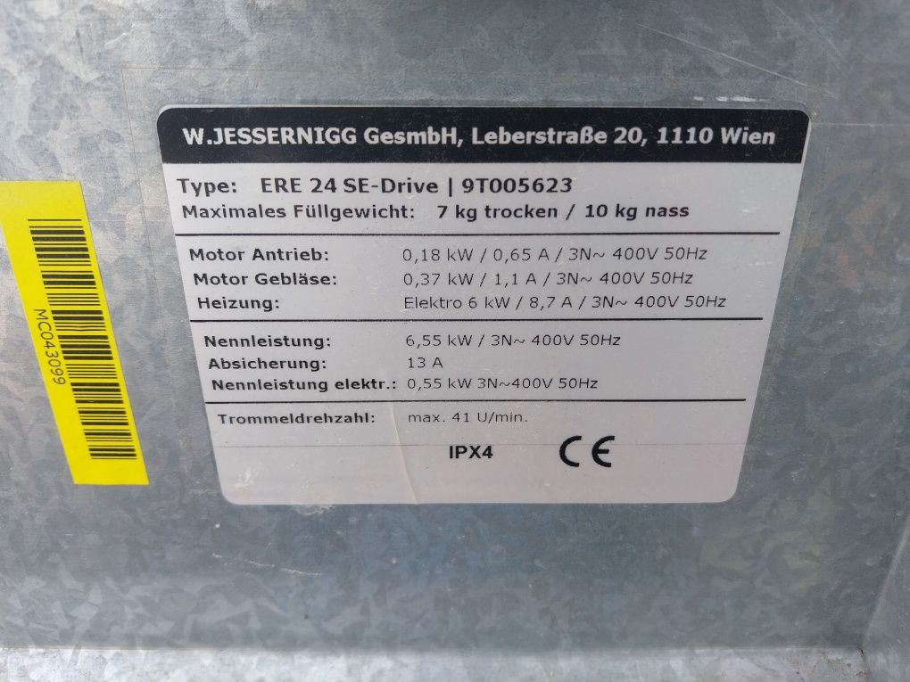 Suszarka przemysłowa do ubrań Jessernigg wsad 7kg