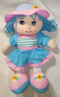 Różowo niebieska lalka z materiałów 30 cm