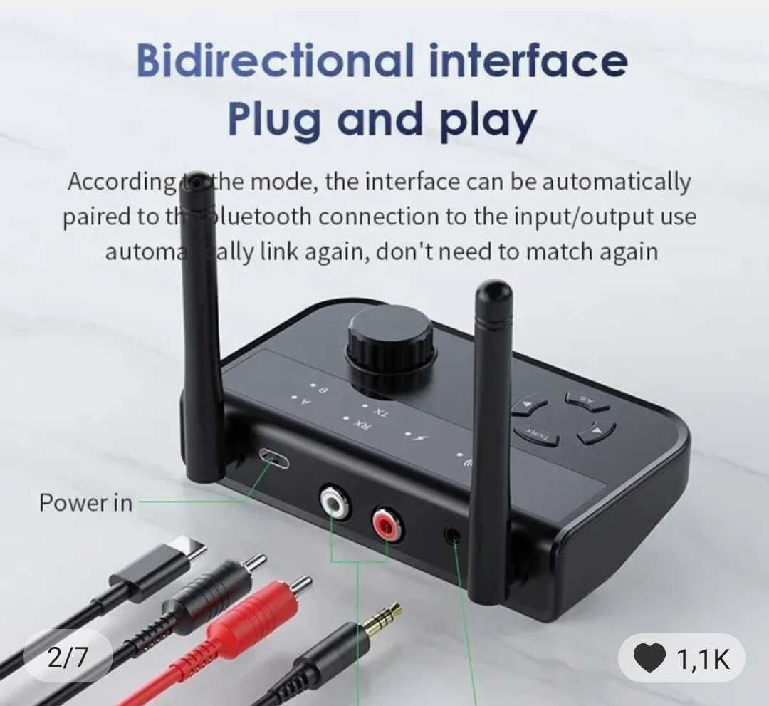 Блутус рессівер + трансмітер, підключення 2 пари навушників одночасно.