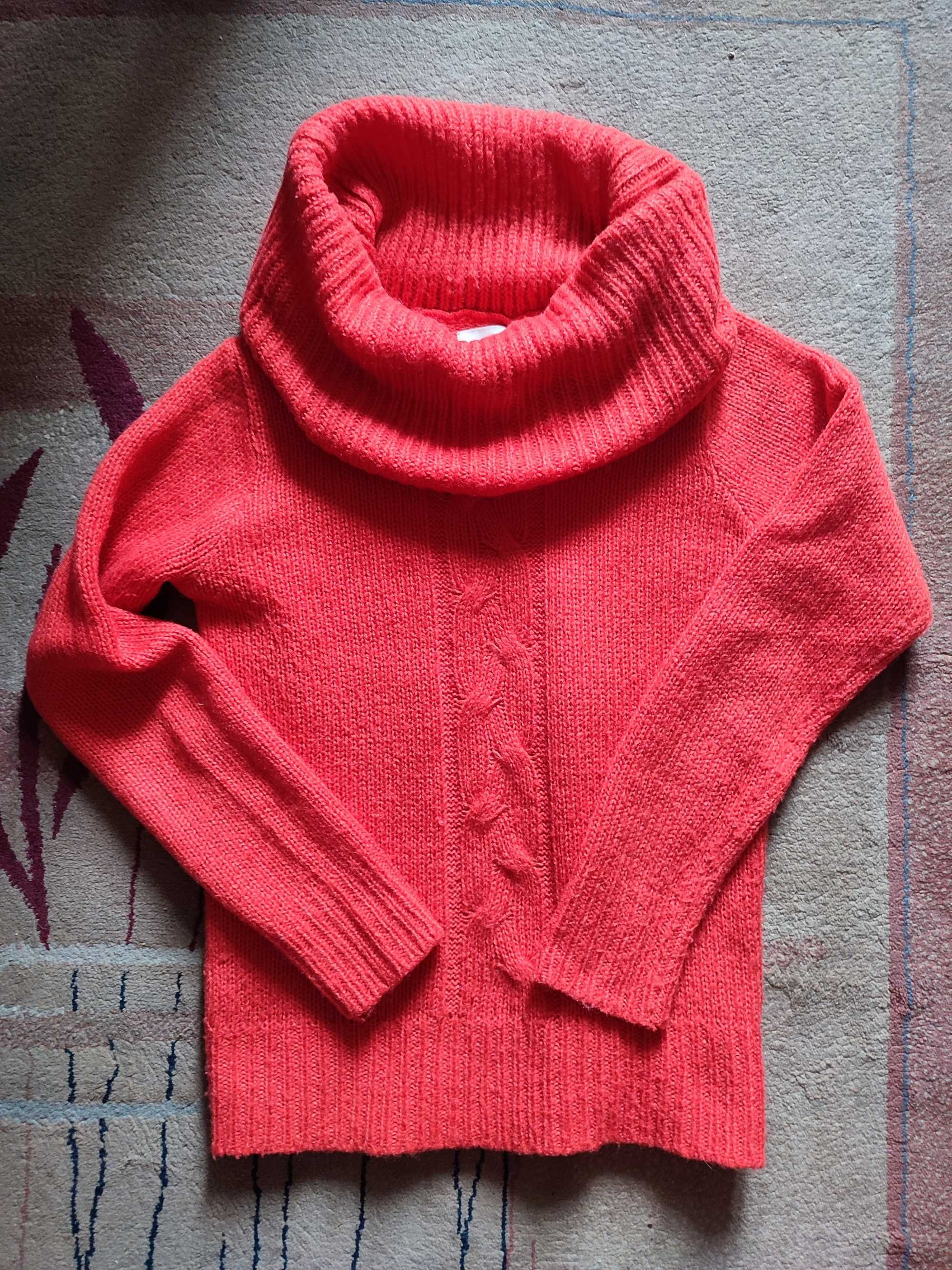 Sweter, golf. Piękny pomarańcz i wzór. Ciepły Reserved S