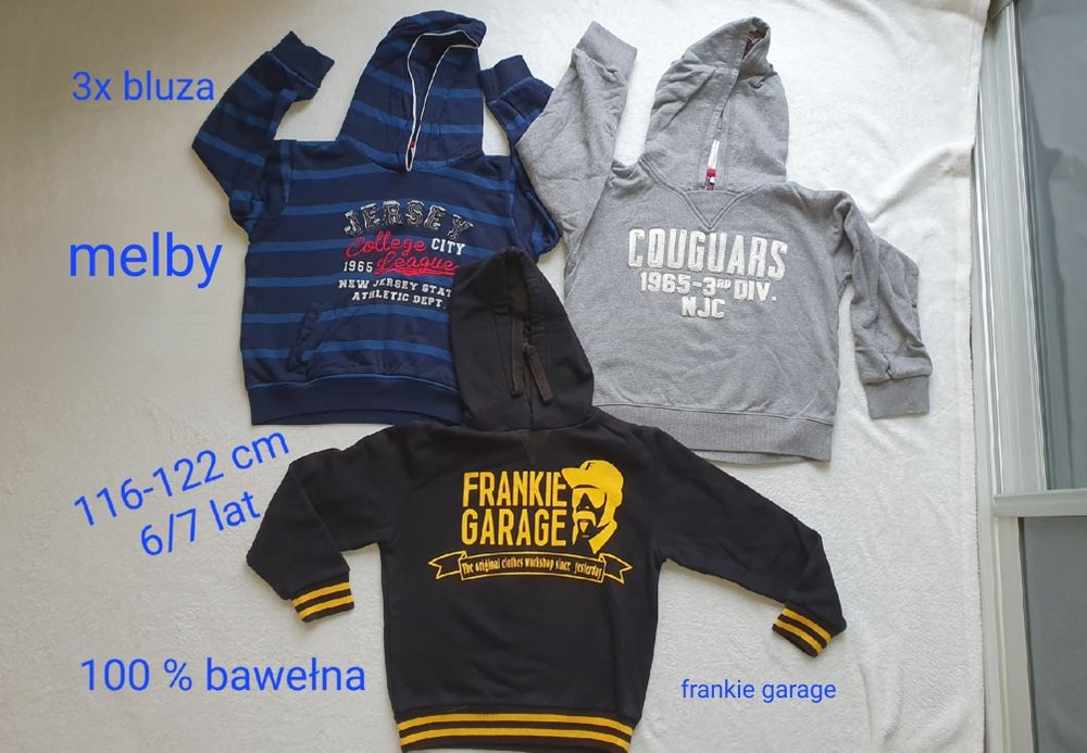 3 x bluza bawełna 100% 116-122 cm 6-7 lat szara czarna granatowa