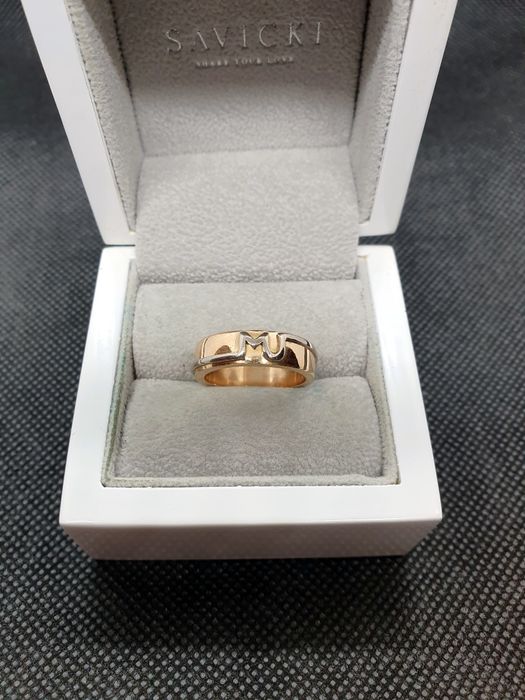 Złota 18-karatowa Obrączka zdobiona Białym Złotem