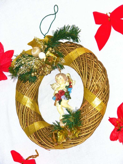 Stroik Wianek Okrągły Bożonarodzeniowy Wieniec Ozdoba Na Drzwi 26cm